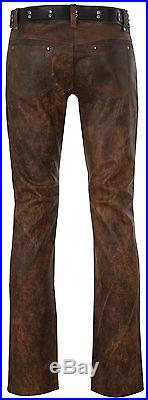 Mens leather jeans 501-style brown leather pants trousers Lederjeans antic Cuir