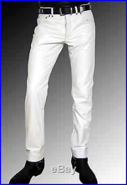 Mens leather pants white leather trousers jeans Leder Lederjeans weiss