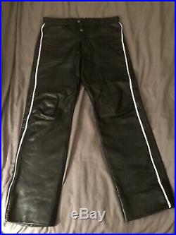 Mens leather trousers 32 Gay interest with white piping down the edges