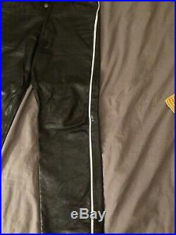 Mens leather trousers 32 Gay interest with white piping down the edges