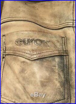 Mens motorcycle leather riding pants. Brown distressed leather