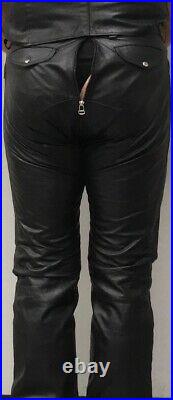 Mens preowned soft leather pants unlined back zipper double zipper in front gay