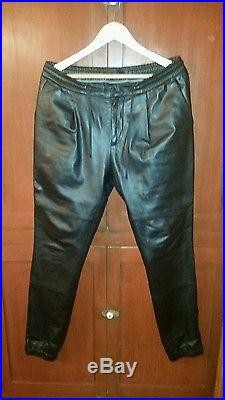 Michael Kors Genuine Black Leather Joggers Pants, mens size 34