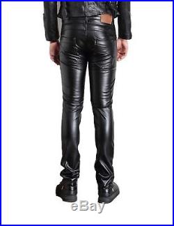 Moonwalk Men`s Faux PU Leather Skinny Black Biker Pants #11 W34