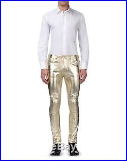 Moschino FW17 Mens Gold Sheep Leather Biker Jeans Pants EU 50 US 32 x 29 $1610