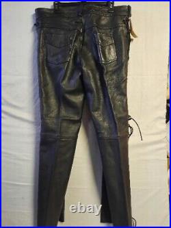 Motorcycle Leather Lace Up Leg Pants. Men's 42/32. Black. First Leather. NWT
