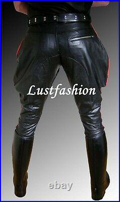 Motorcycle leather trouser pant black gay police uniform Breeches bluf jean kink