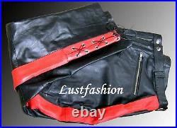 Motorcycle leather trouser pant black gay police uniform Breeches bluf jean kink