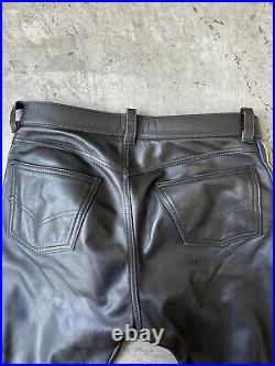 Mr S Leather Jeans With Blue And Yellow Stripes Size 36x33