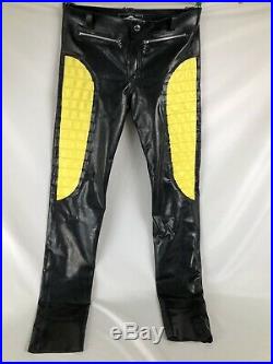 Mr S leather latex rubber black yellow ribbed pants Size Med Fetish Kink