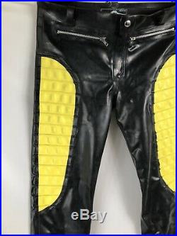 Mr S leather latex rubber black yellow ribbed pants Size Med Fetish Kink
