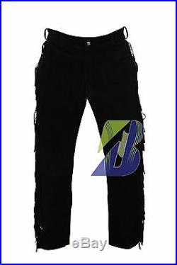 NATIVE AMERICAN Men's Suede Western Leather Pant with Fringe Cowboy style