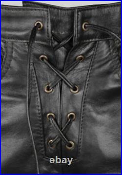 NAYA Men's Real Leather Bikers Pants Side and Front Laces Up Bikers Pants