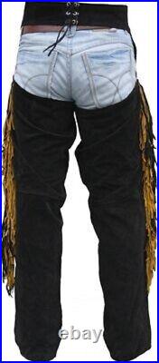 NAYA Western Leather Indian Chaps Pants, Western Carnival Fasching, Color Black