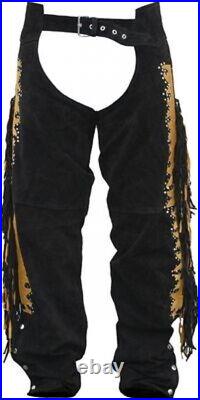 NAYA Western Leather Indian Chaps Pants, Western Carnival Fasching, Color Black