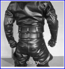 NEW Black Leather Pants Motorcycle Pants BREECHES Leather Trousers Gay Kink BLUF