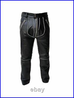 NEW Mens Real Black Cow Leather Biker Jeans Pant Trousers