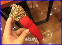 NEW Versace Red Men's Leather Belt Gold Classic Medusa Head Buckle Waist 32-40