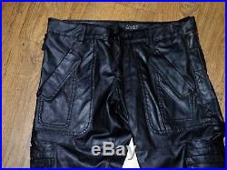 NEW ZARA MAN Slim Tapered Leg Men's Dark Black Faux Leather Pants Jeans Sz 30x34