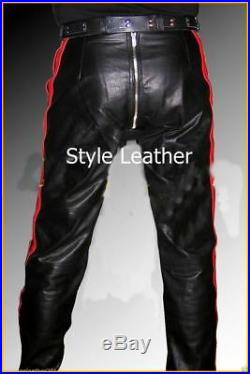 NEW leather trousers black red /gay pants/Cod piece Lederhose Cuero