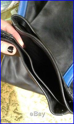 NWOT MENS black Leather Pants Leatherman NYC size 32 Leather Man blue stripe