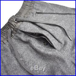 NWT $395 Burberry Men's Gray Wool Leather Logo Jogger Track Pants M-XL AUTHENTIC