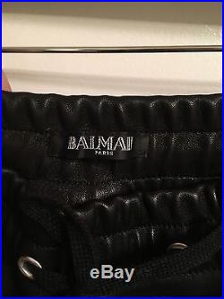 NWT Balmain Men's Black Drawstring Leather Biker Pant M $2,660