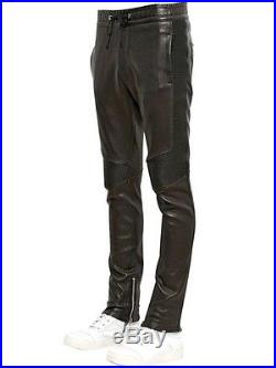 NWT Balmain Men's Black Drawstring Leather Biker Pant M $2,660