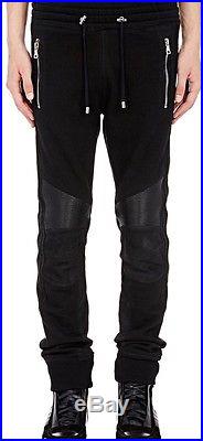 NWT Men's $2065 BALMAIN Leather & Cotton Joggers Pants -Sz. L- CURRENT SEASON
