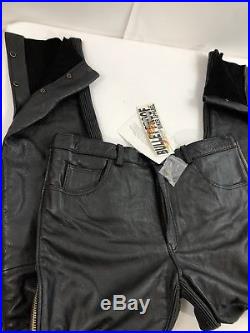 NWT Men's Bullet-Proof Black Leather Biker Pants Leather Made W Kevlar 42 X 34