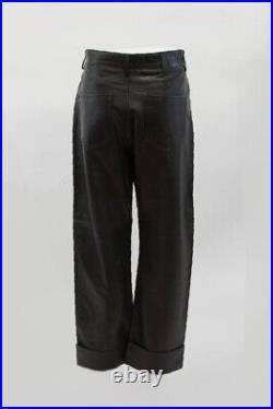 NWT Viktor & Rolf Men 100% Leather Slim Fit Wide, Cuffed Leg Pants Size48/32US