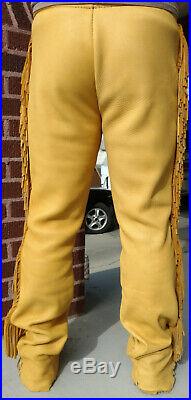 Native American Handmade Leather Cowhide Original Pants Trouser Buckskin Western