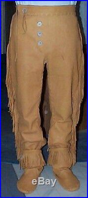 Native American Mountain Man Buckskin Deerhide Handmade Leather Pants NT02