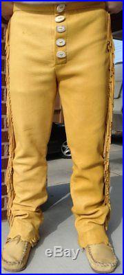 Native American Mountain Man Buckskin Deerhide Handmade Leather Pants Trouser NT