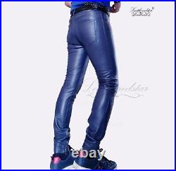 Navy Blue, dark Blue super Skintight skinny leather jeans tight fit