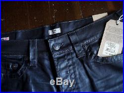 New $248 True Religion Mens Leather Like Pants Dean Tapered 32 Black 33 34 31