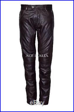 New 4669 Men's Brown Real Genuine Nappa Leather Motorcycle Biker Jeans Trouser
