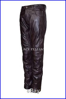 New 4669 Men's Brown Real Genuine Nappa Leather Motorcycle Biker Jeans Trouser