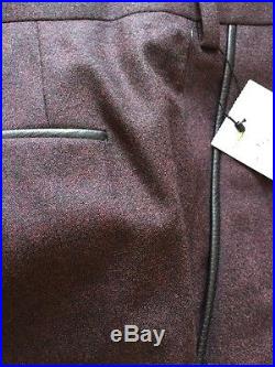 New $895 Brioni Mens Dress Pants Wool-Leather Size 42 US Burgundy Italy