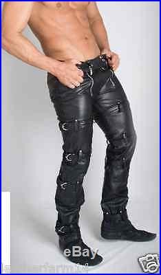 New Black Men Leather Pants Genuine Sheep Napa Designer Biker Motorcycle = 11
