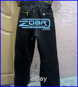 New Black Mens Jogging SweatPants leather sweat pants trousers with gold zipper