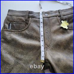 New Bockle Men Genuine 100% Leather Slim Fit Brown Trouser Pants