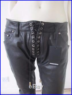 New Dsquared2 Mens Leather Biker Trousers with Lace Fastening Size 48 Italy