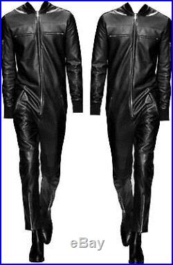 New Fashion Cow leather one piece pants jumpsuit Catwalk suit leather Overalls