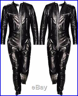 New Fashion Cow leather one piece pants jumpsuit Catwalk suit leather Overalls