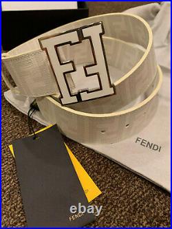 New Fendi Belt White/beige Ff Zuccz Leather Size 95/38 (pants 32/34)