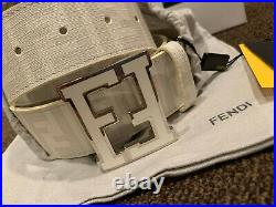 New Fendi Belt White/beige Ff Zuccz Leather Size 95/38 (pants 32/34)