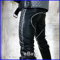 New Genuine Leather BIKER SADDLE PANT BLACK White Pants Trouser jeans Mens Gay