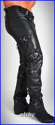 New Genuine Leather Chaps Pants Carpenter Pant Gay Trousers Restraint Fetish