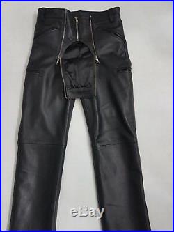 New Genuine Leather German Carpenter Pants Trouser Lederhosen Front zip Gay kink
